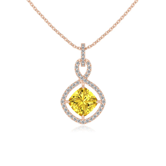 lab grown yellow-sapphire cushion infinity necklaces in rose gold 