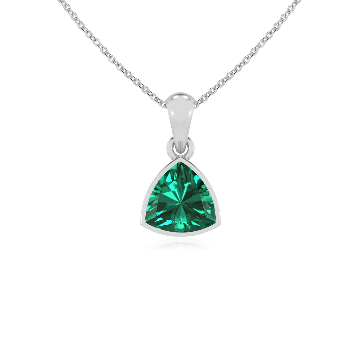 lab grown emerald trillion solitaire necklaces in platinum 