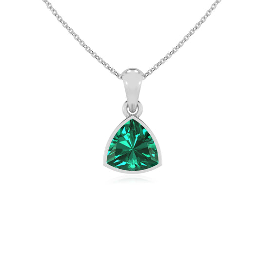 lab grown emerald trillion solitaire necklaces in platinum 