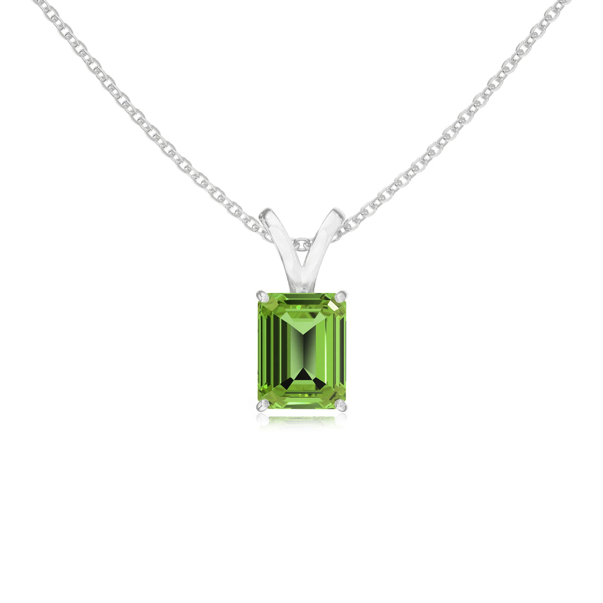 natural peridot emerald cut solitaire v-bale necklaces in sterling silver 