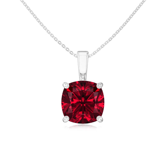lab grown ruby cushion solitaire necklaces in platinum 
