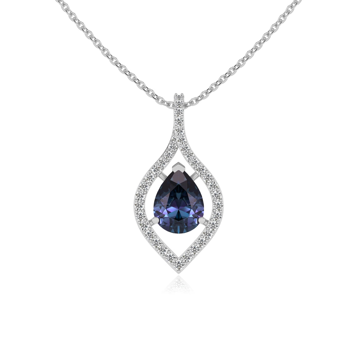 lab grown alexandrite pear infinity necklaces in platinum 