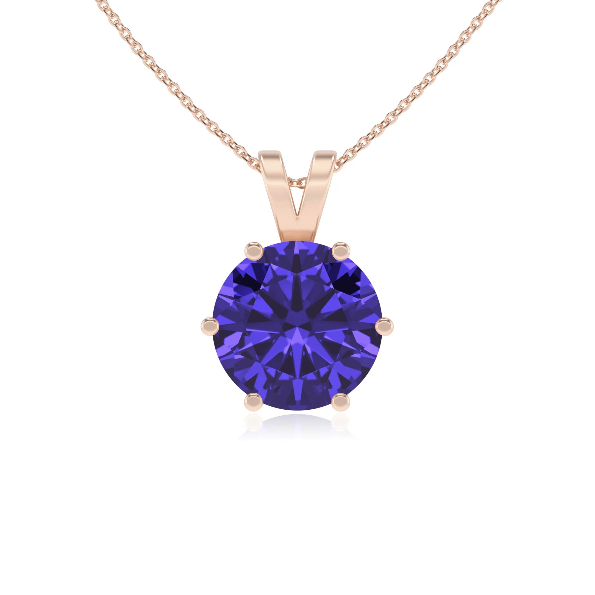lab grown tanzanite round solitaire v-bale necklaces in rose gold 