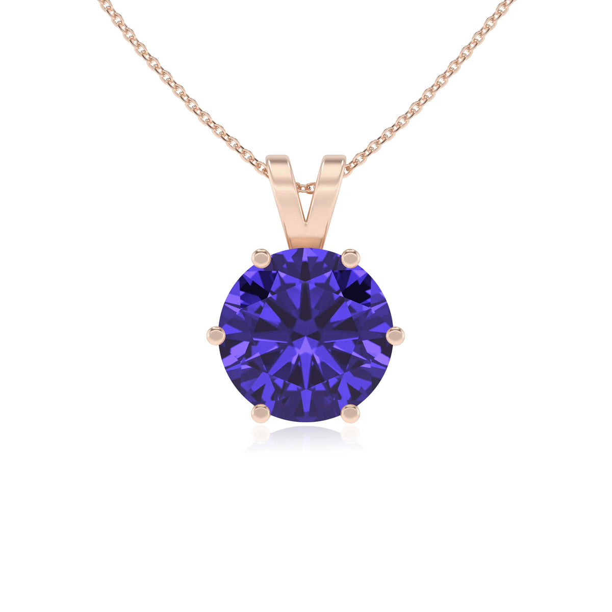 lab grown tanzanite round solitaire v-bale necklaces in rose gold 