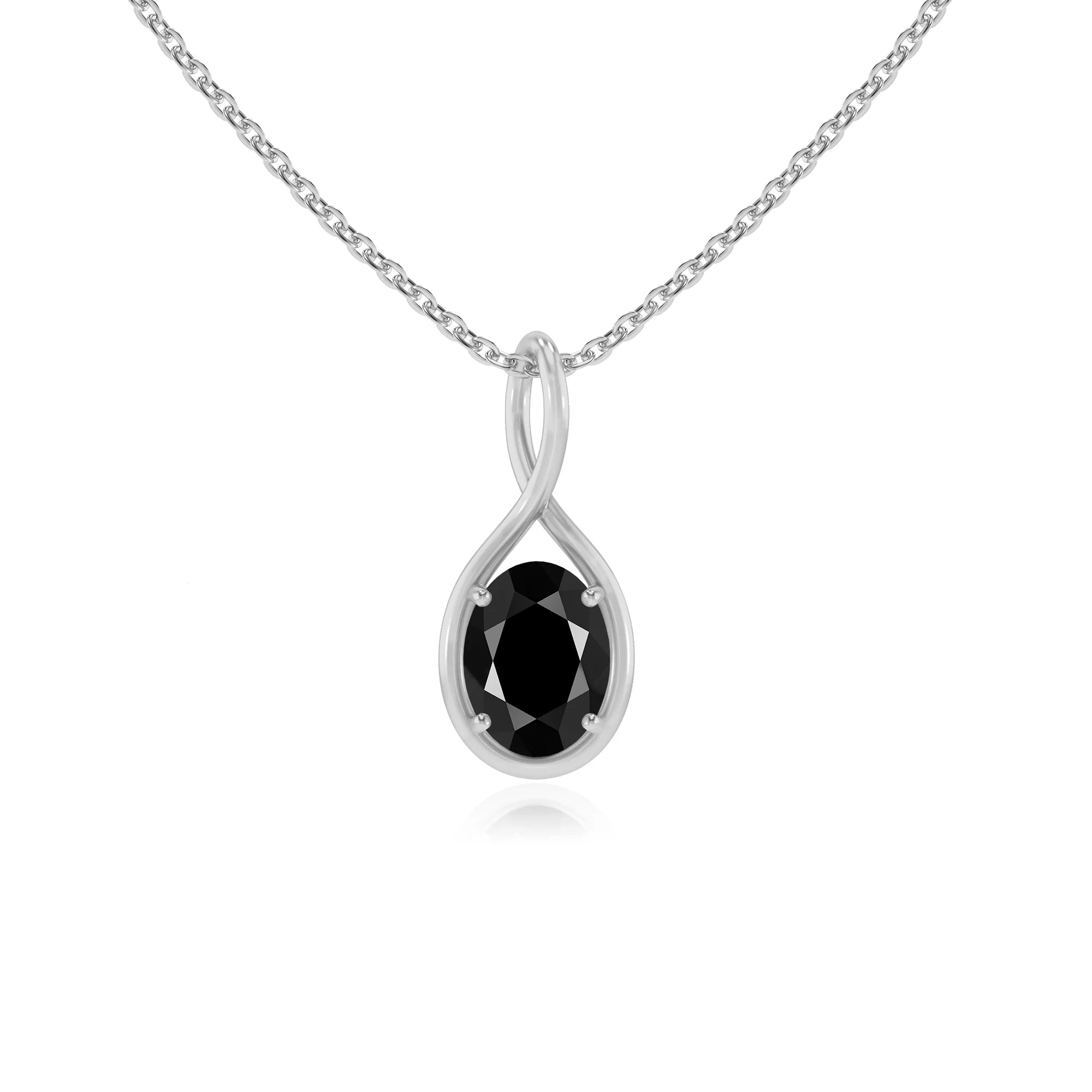 natural black-onyx oval solitaire necklaces in sterling silver 