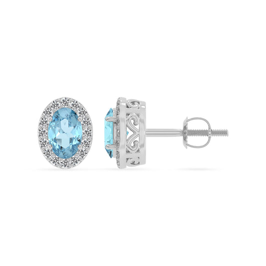 lab grown aquamarine oval stud earrings in white gold 