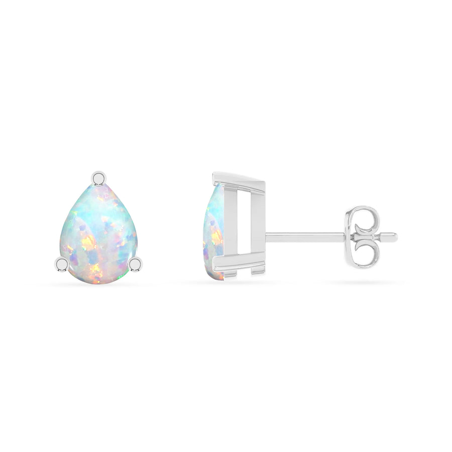 lab grown opal pear stud earrings in platinum 