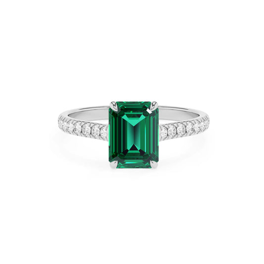 lab grown emerald octogon cut half eternity solitaire engagement rings in sterling silver 