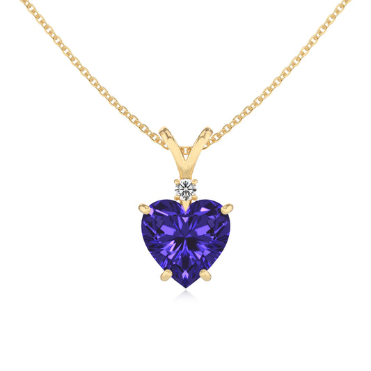 lab grown tanzanite heart solitaire v-bale necklaces in yellow gold 