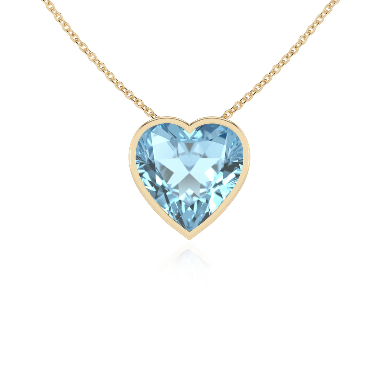 lab grown aquamarine heart solitaire necklaces in yellow gold 