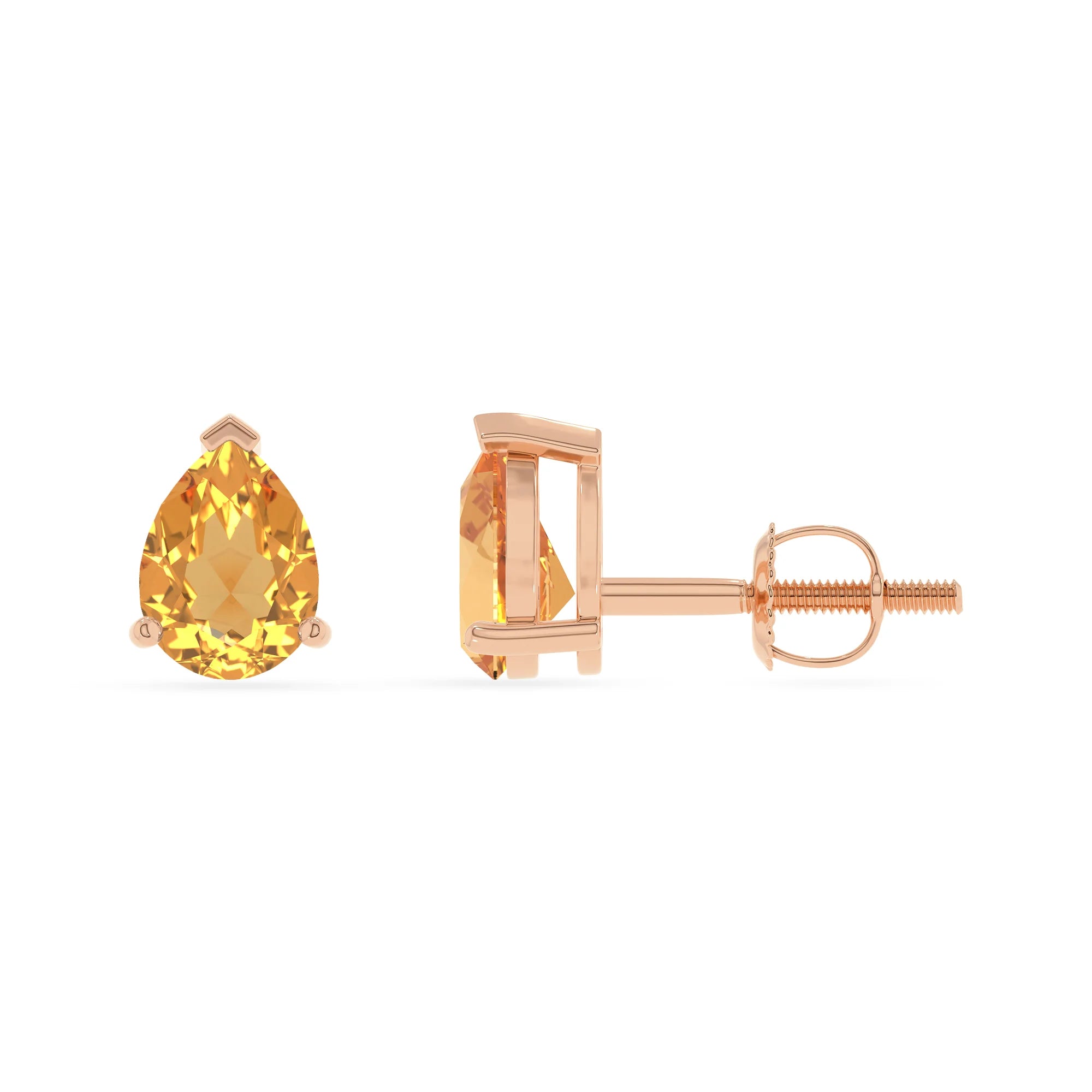 lab grown citrine pear stud earrings in rose gold 