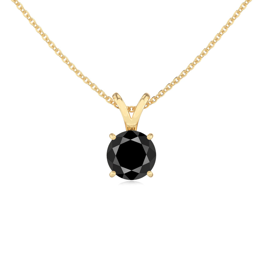 natural black-onyx round solitaire v-bale necklaces in yellow gold 
