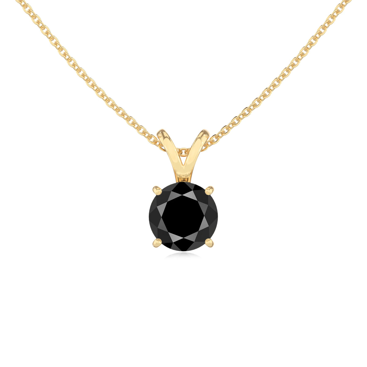natural black-onyx round solitaire v-bale necklaces in yellow gold 