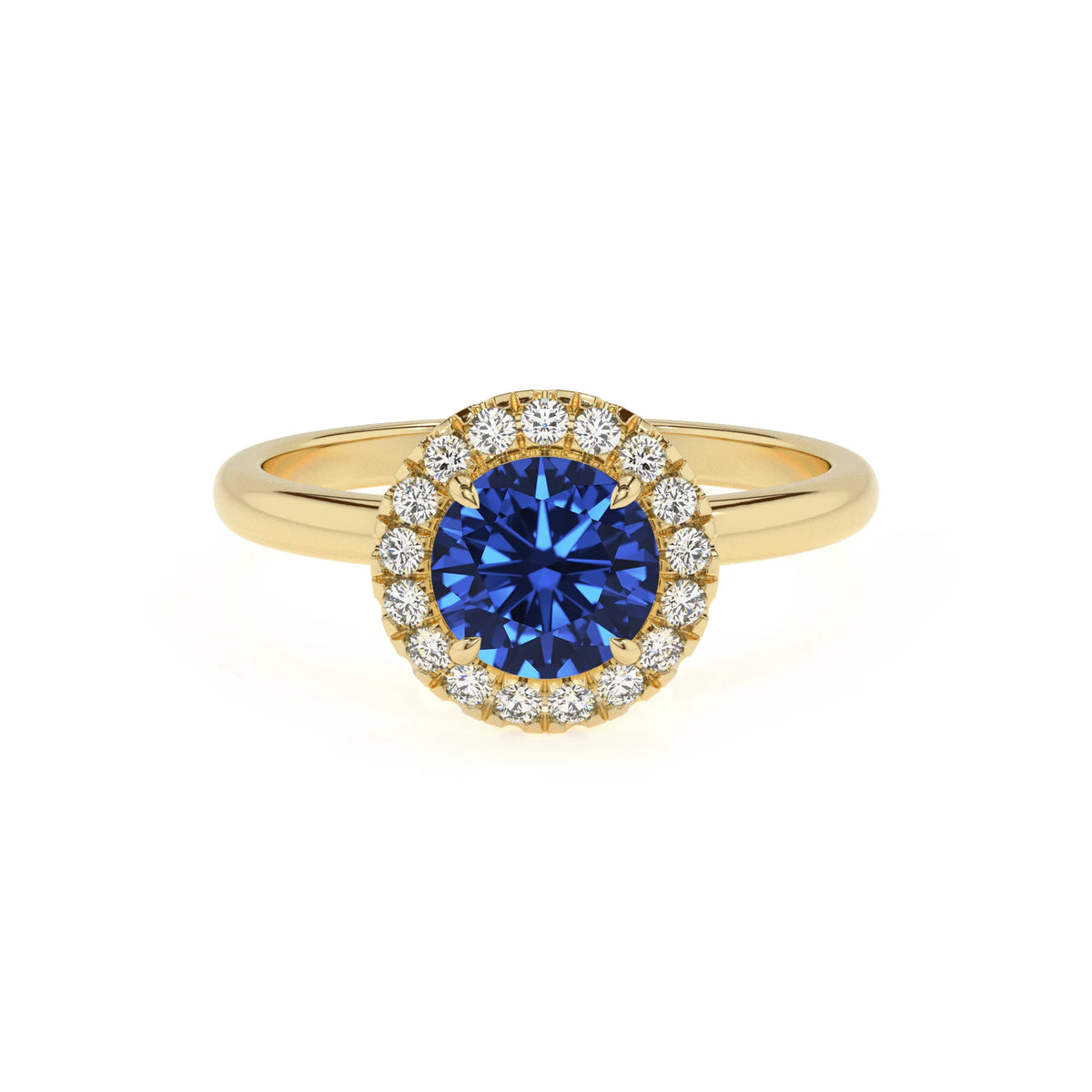 lab grown blue-sapphire round solitaire rings in yellow gold 