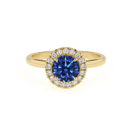 lab grown blue-sapphire round solitaire rings in yellow gold 