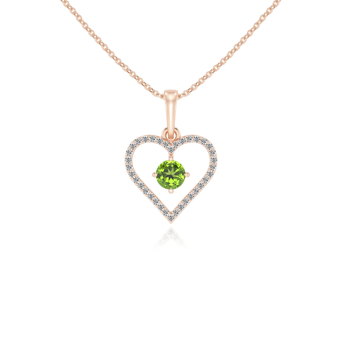 natural peridot round infinity necklaces in rose gold 
