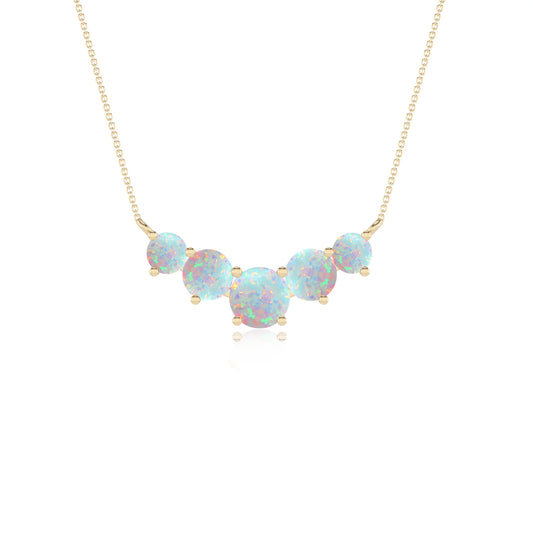 lab grown opal round bar necklaces in yellow gold 