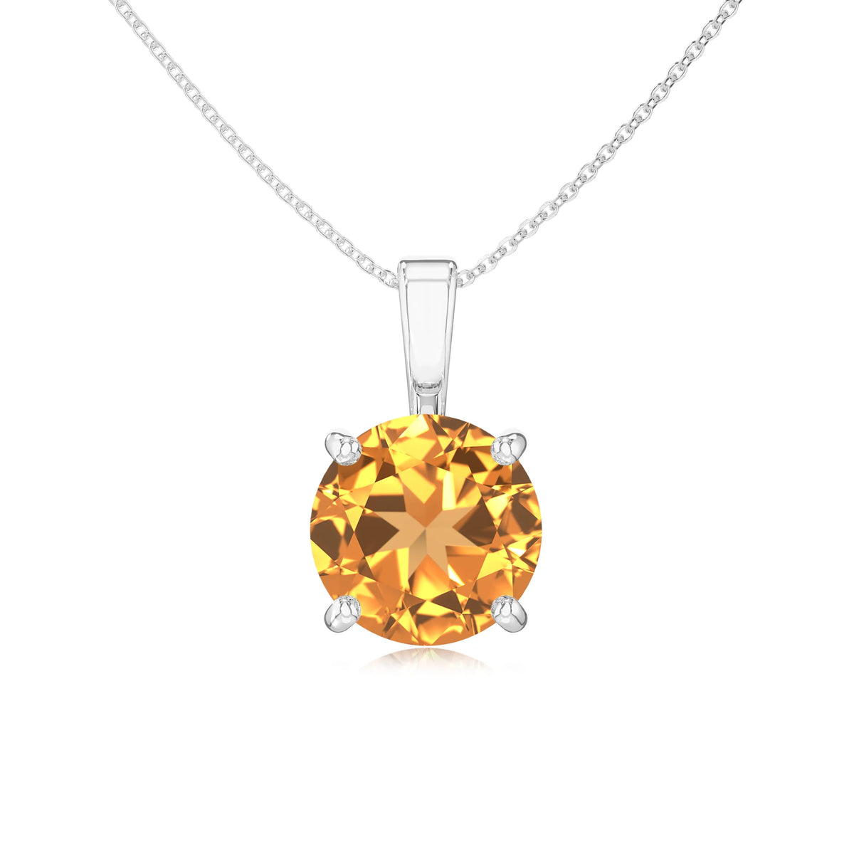 lab grown citrine round solitaire necklaces in white gold 