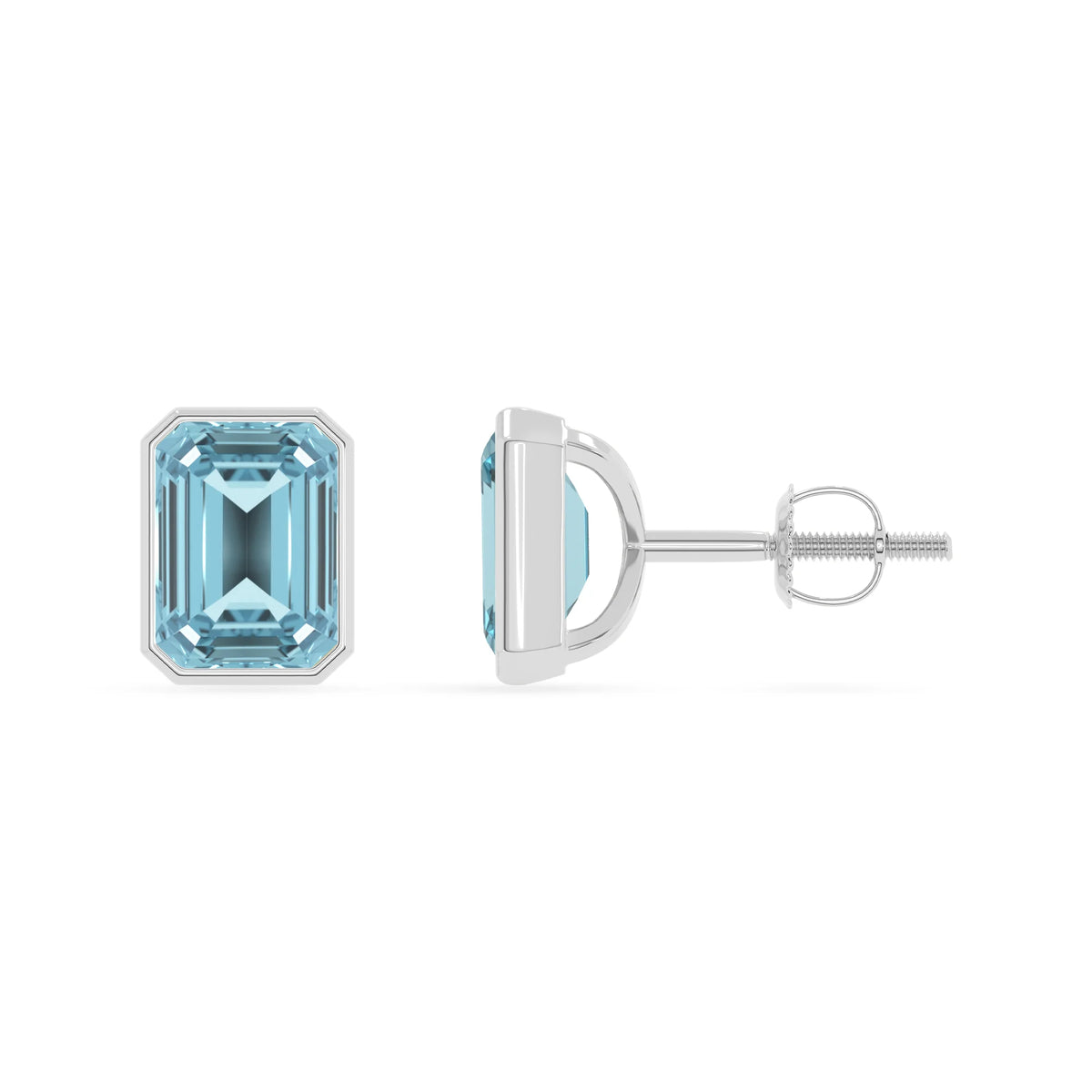 Lab Grown Aquamarine Emerald-Cut Solitaire Stud Earrings