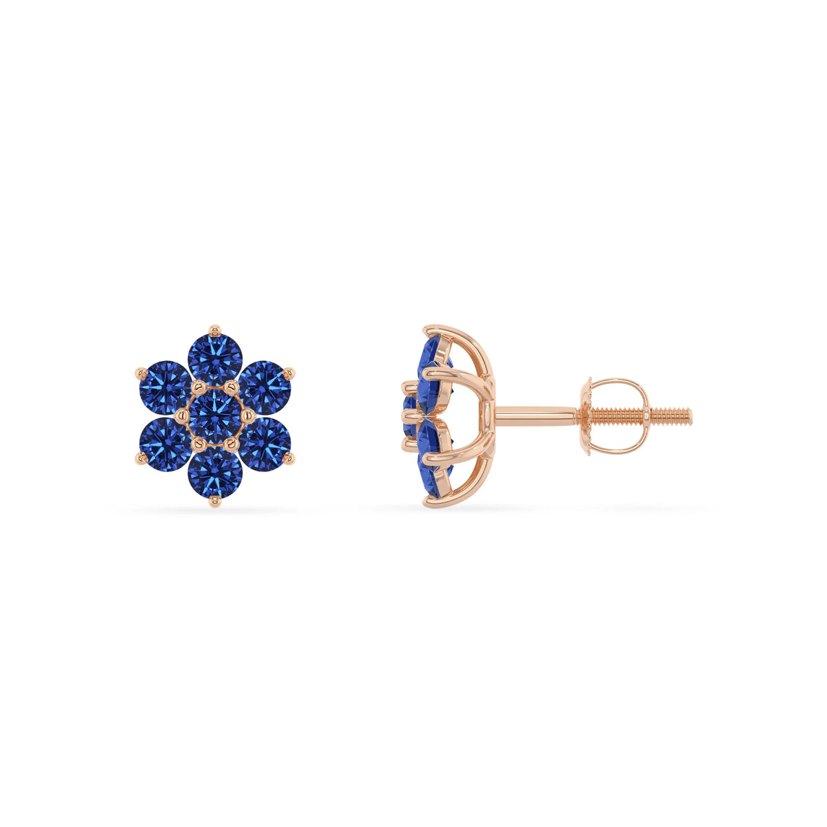 lab grown blue sapphire round stud earrings in rose gold 