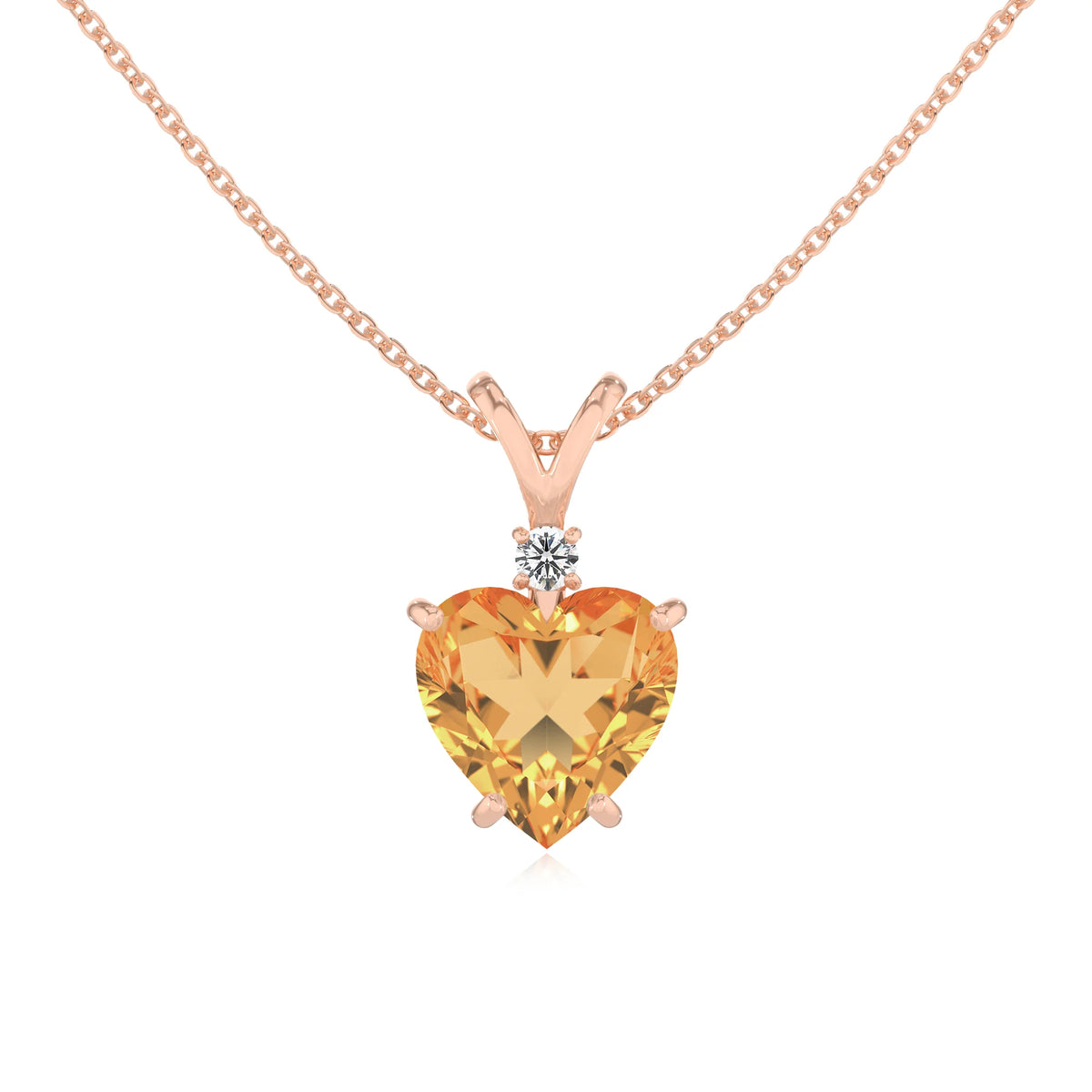 lab grown citrine heart solitaire v-bale necklaces in rose gold 