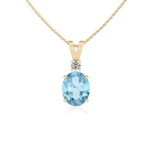 lab grown aquamarine oval solitaire v-bale necklaces in yellow gold 