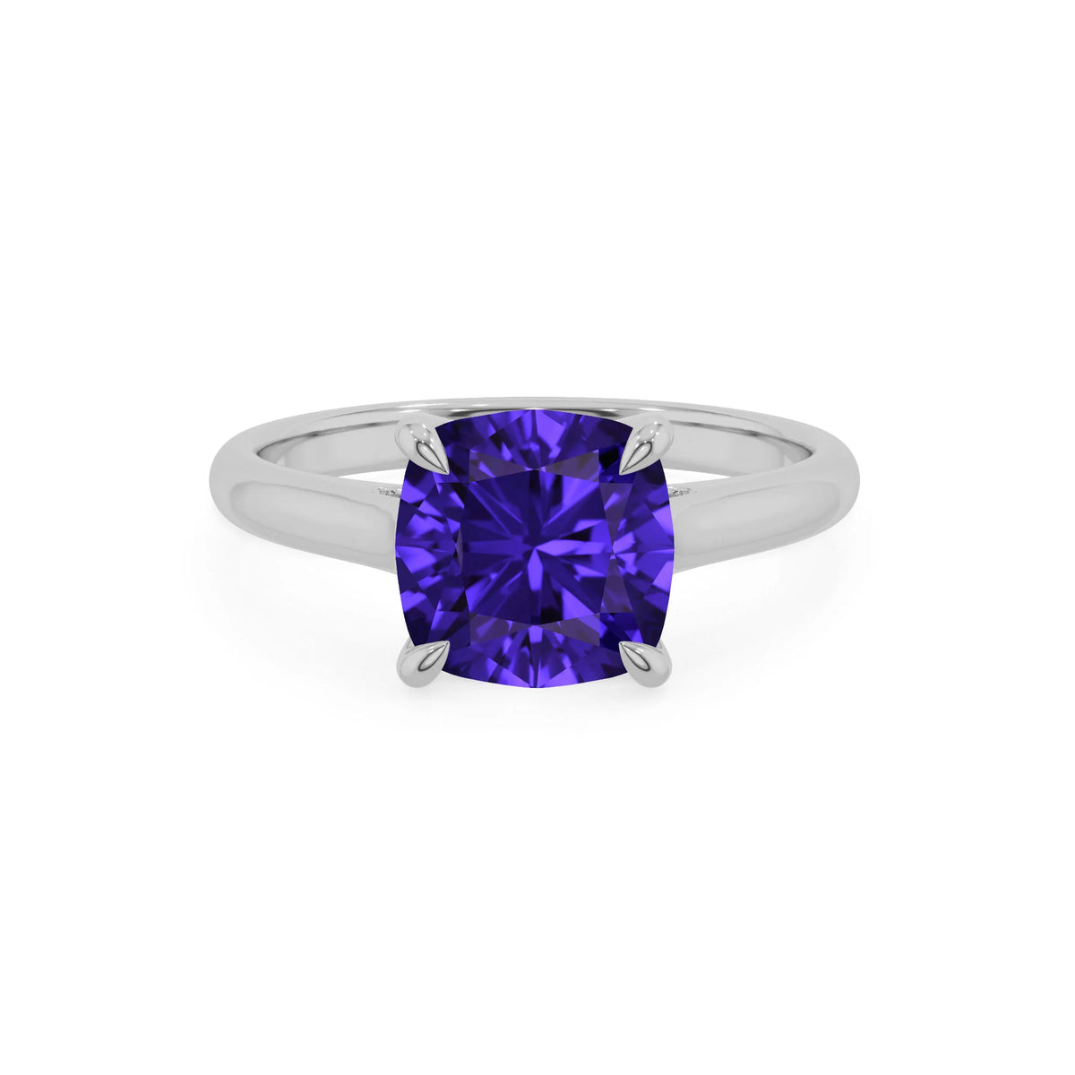 lab grown tanzanite cushion solitaire rings in platinum 