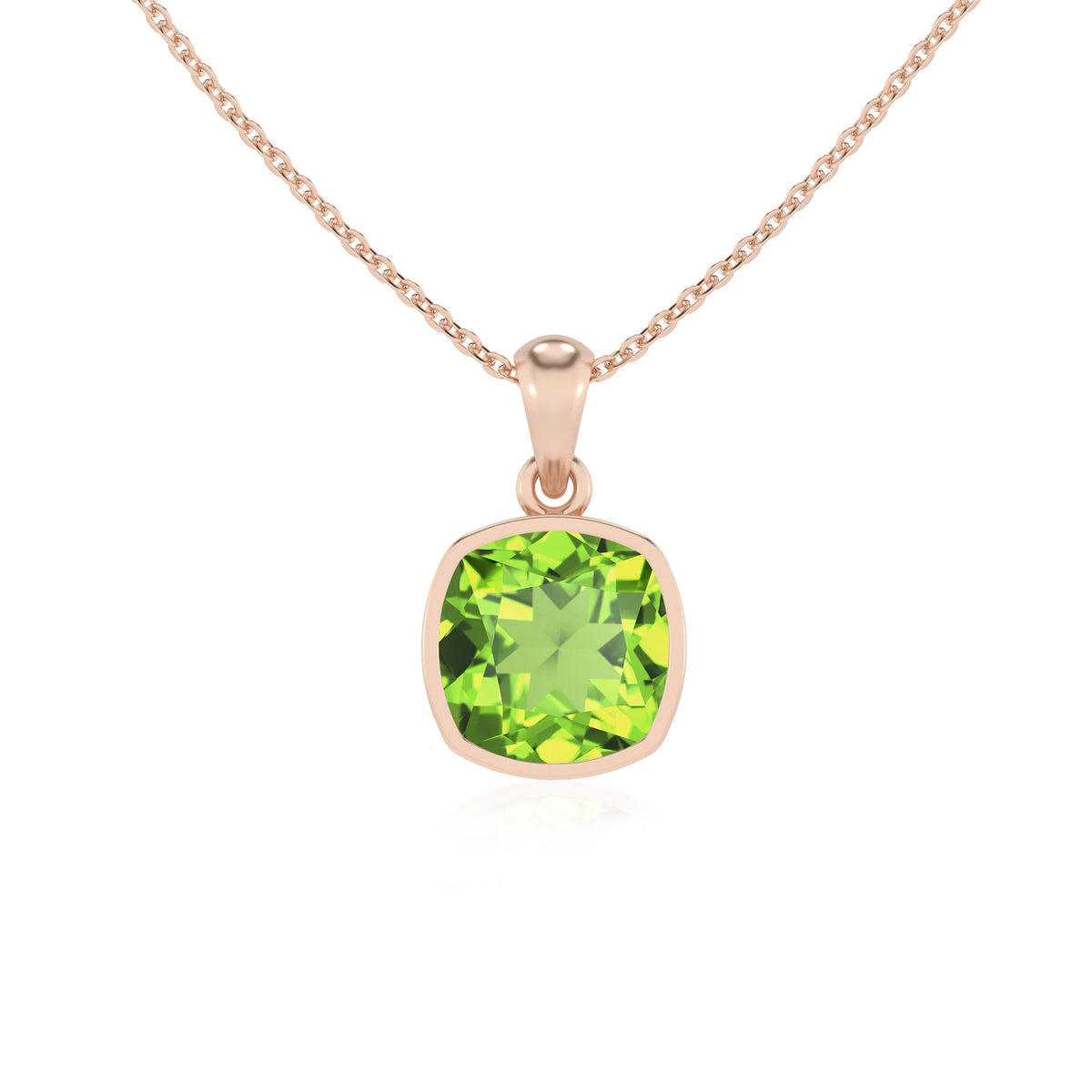 natural peridot cushion solitaire necklaces in rose gold 