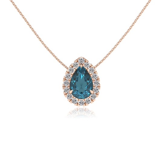 natural london blue topaz pear solitaire necklaces in rose gold 