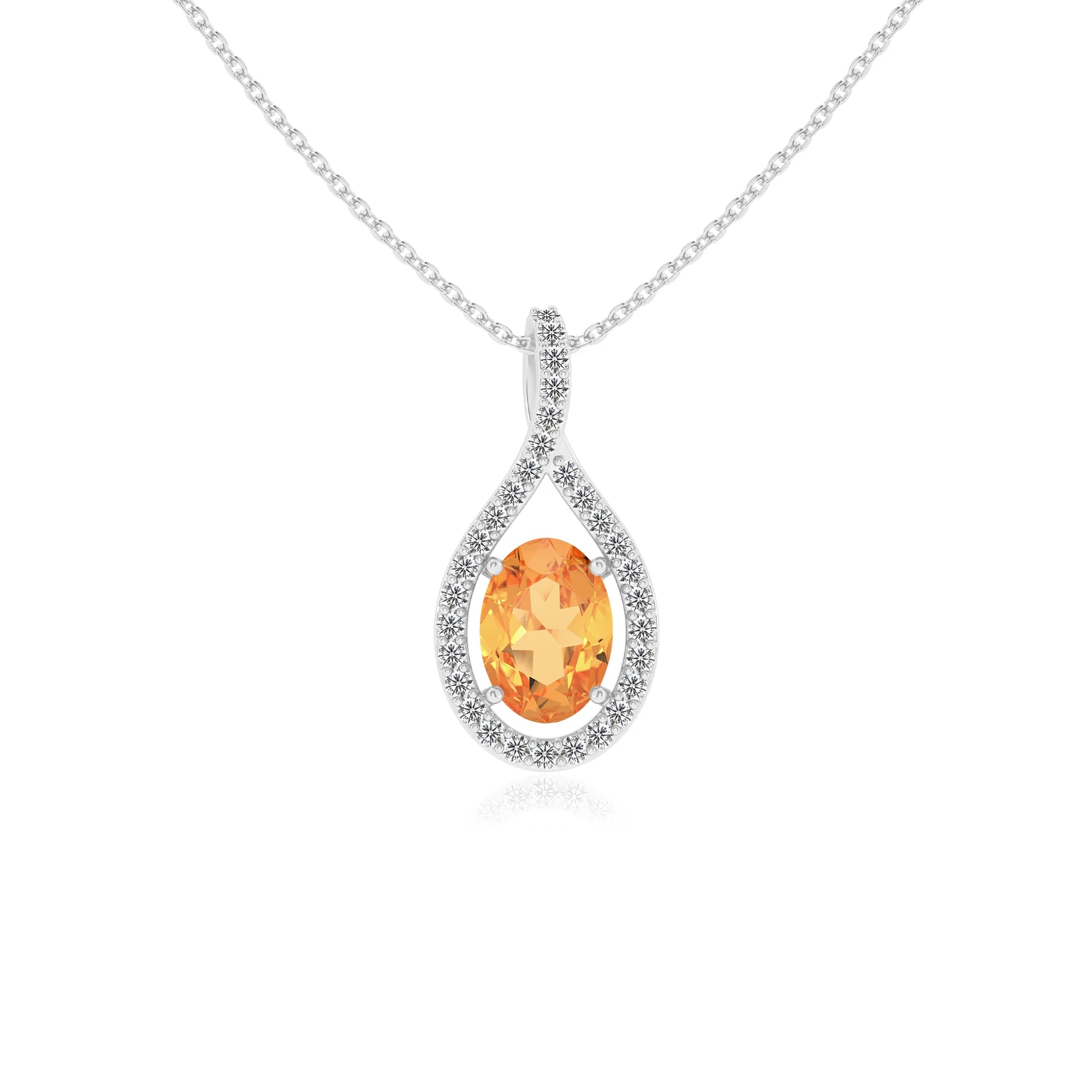 lab grown citrine oval solitaire necklaces in white gold 