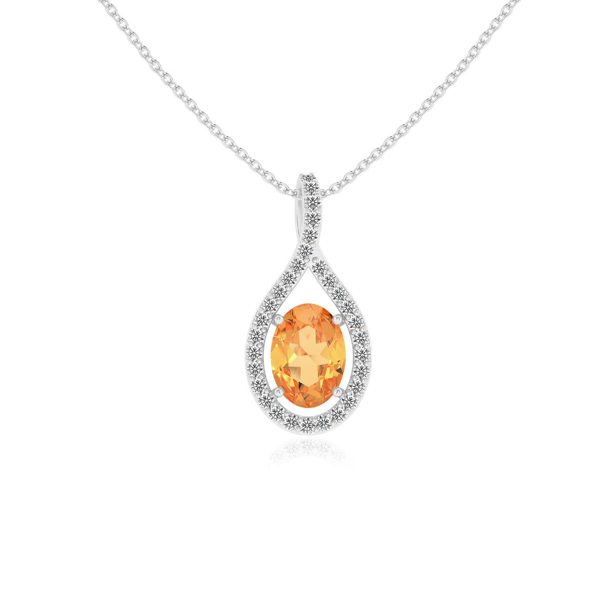 lab grown citrine oval solitaire necklaces in white gold 