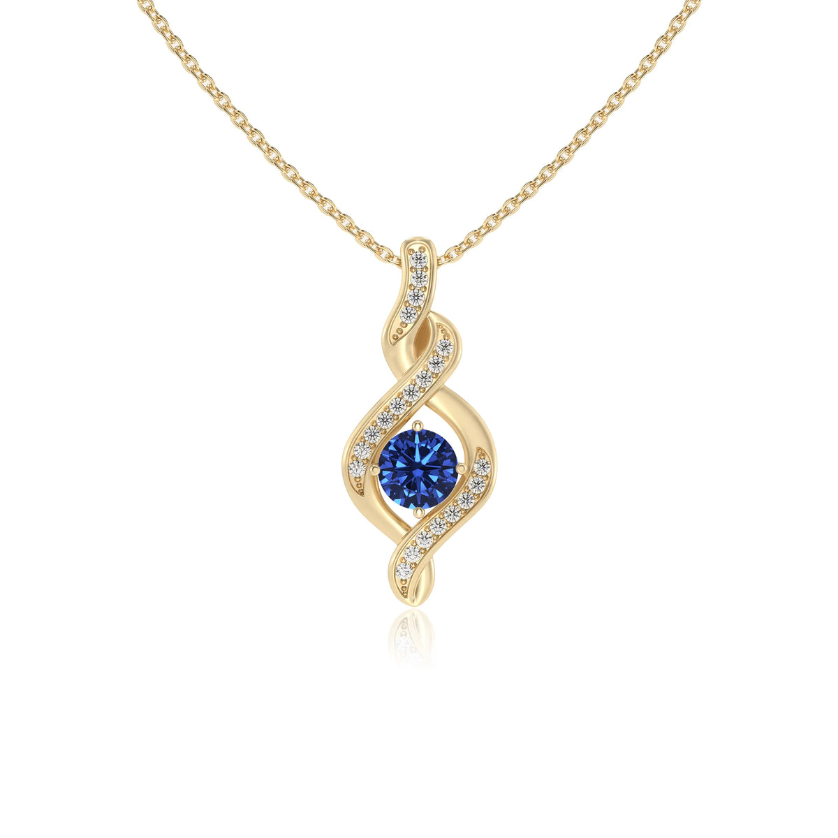 lab grown blue-sapphire round solitaire necklaces in yellow gold 