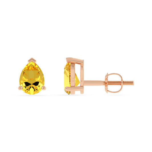 lab grown yellow sapphire pear stud earrings in rose gold 