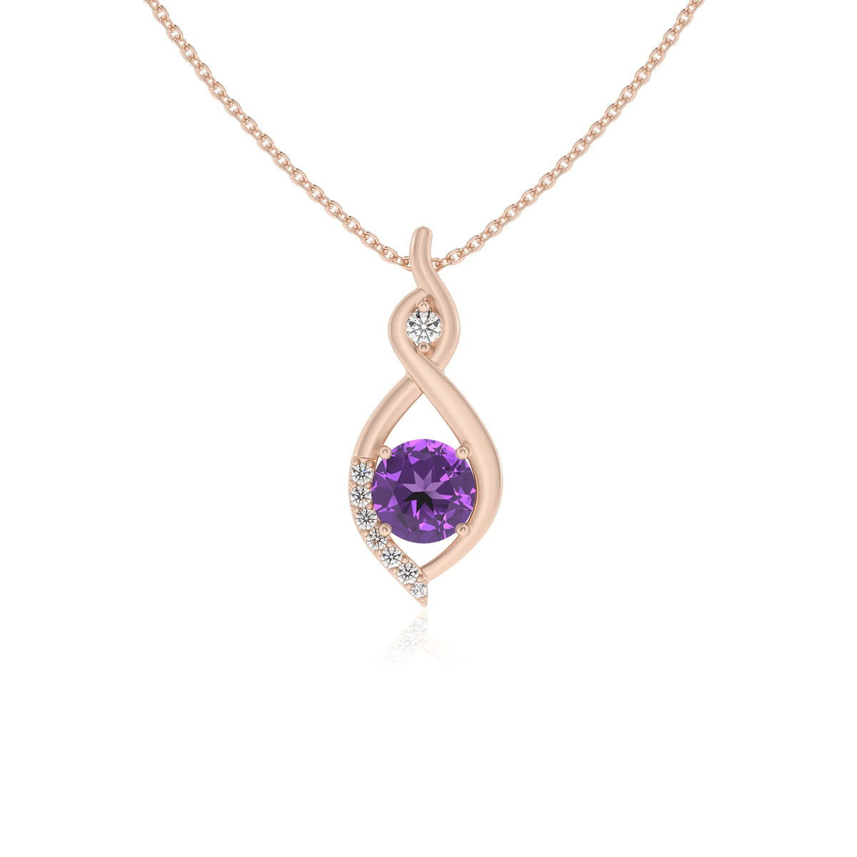 lab grown amethyst round solitaire necklaces in rose gold 