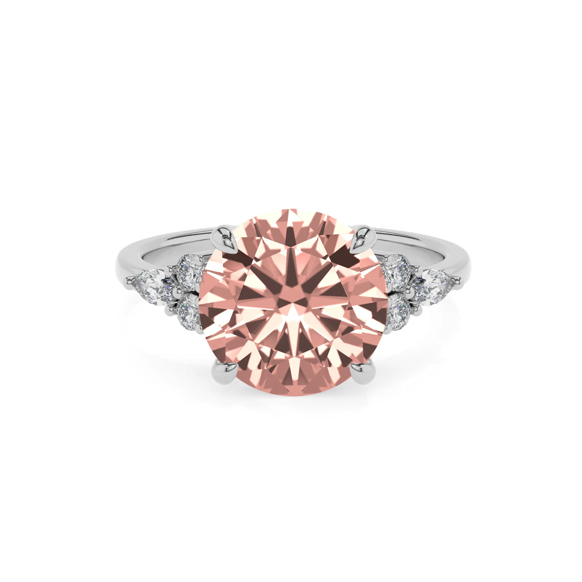 lab grown morganite round solitaire rings in platinum 