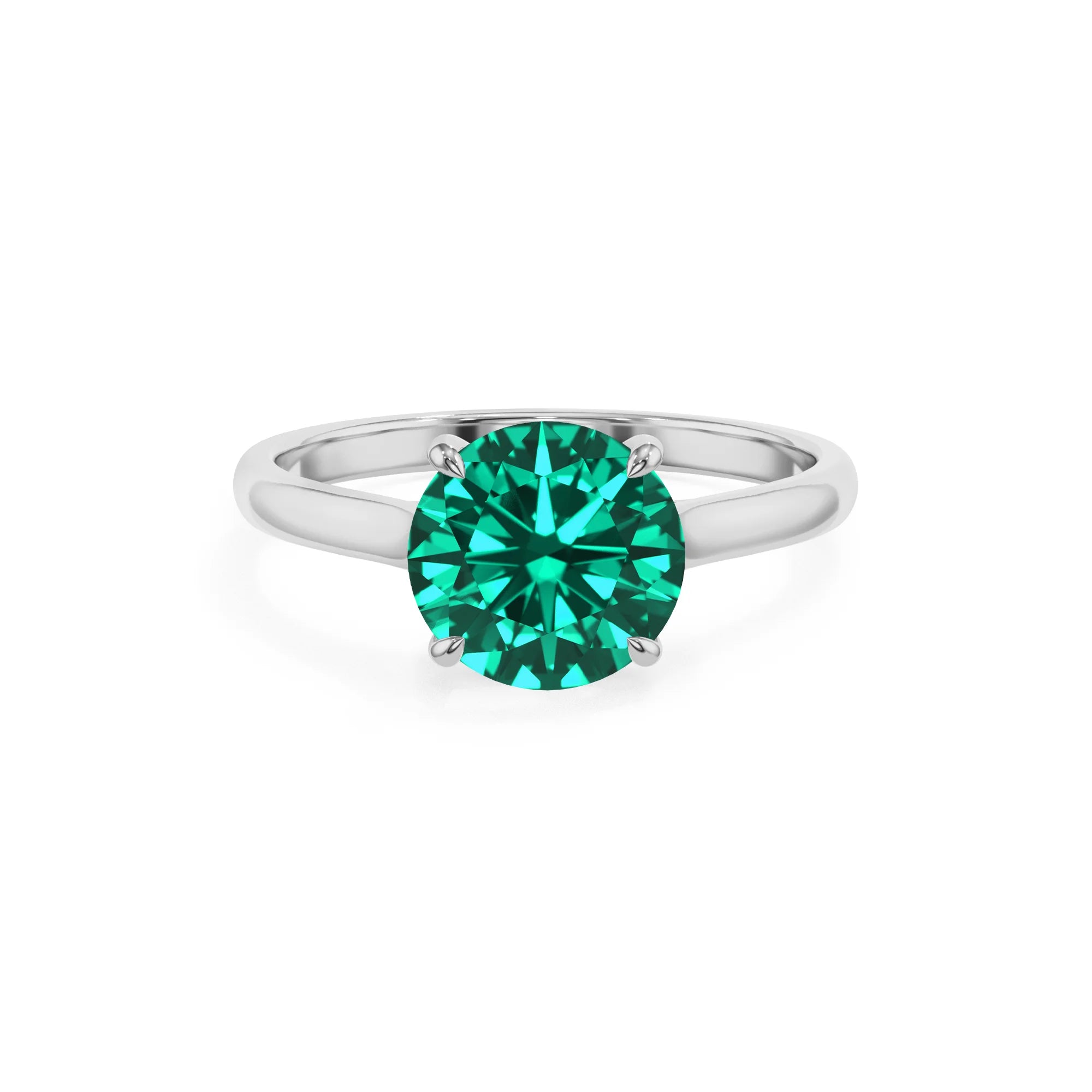 lab grown emerald round solitaire rings in white gold 