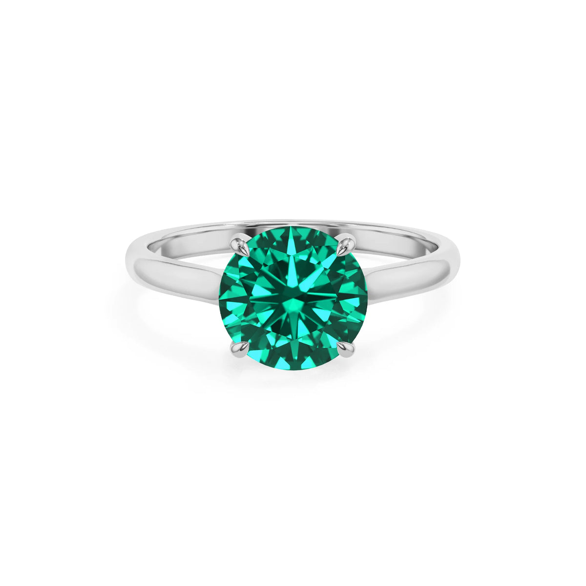 lab grown emerald round solitaire rings in white gold 