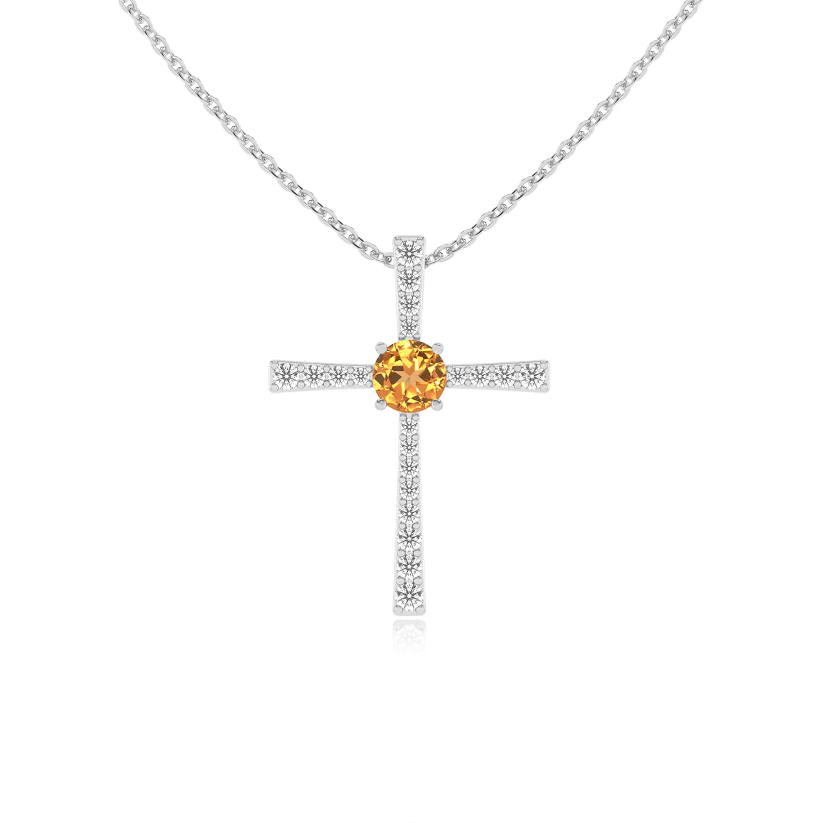 lab grown citrine round infinity necklaces in platinum 