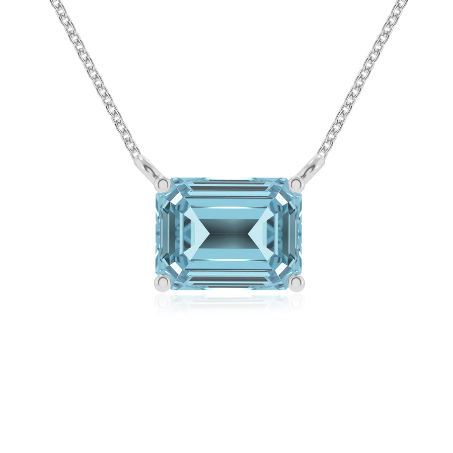 lab grown aquamarine emerald cut solitaire necklaces in sterling silver 