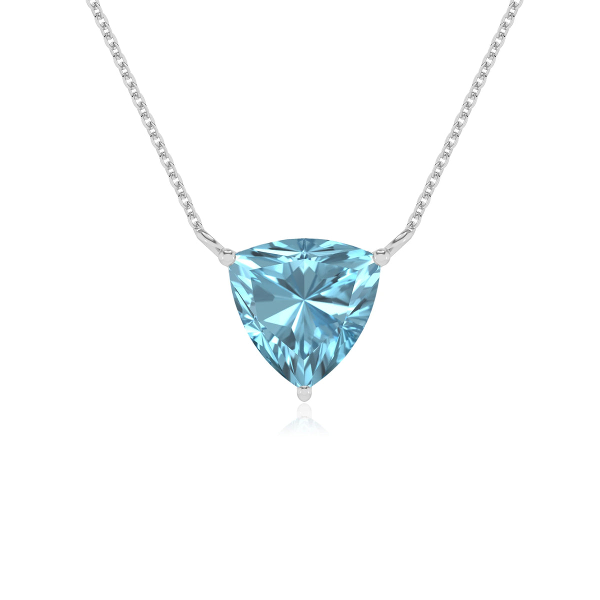 lab grown aquamarine trillion solitaire necklaces in white gold 