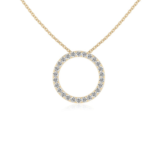 lab grown moissanite round v-bale necklaces in yellow gold 
