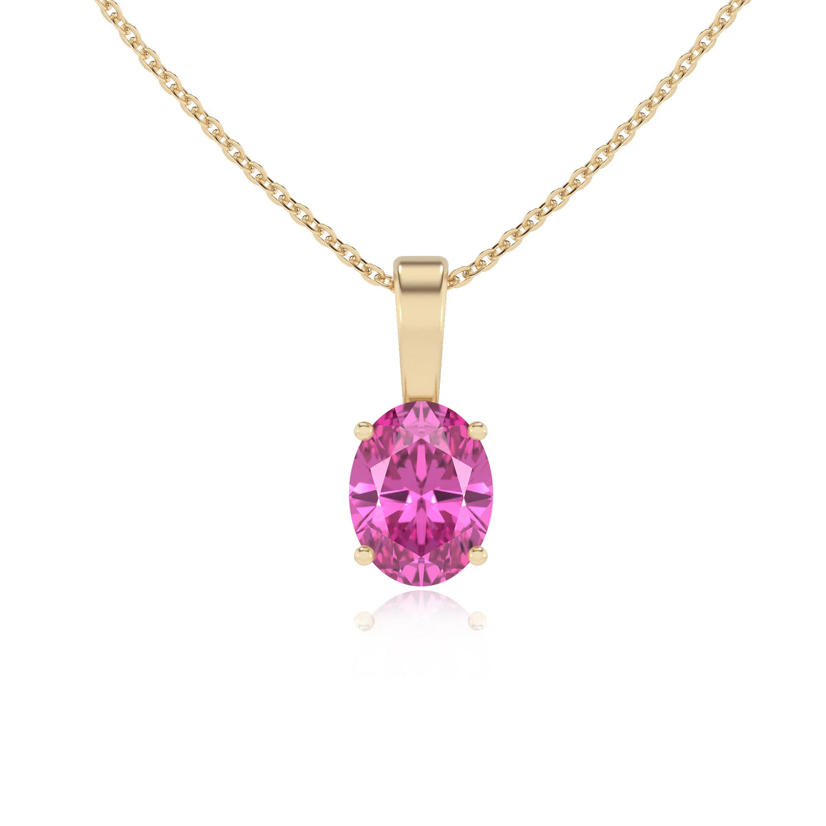 lab grown pink-sapphire oval solitaire necklaces in yellow gold 