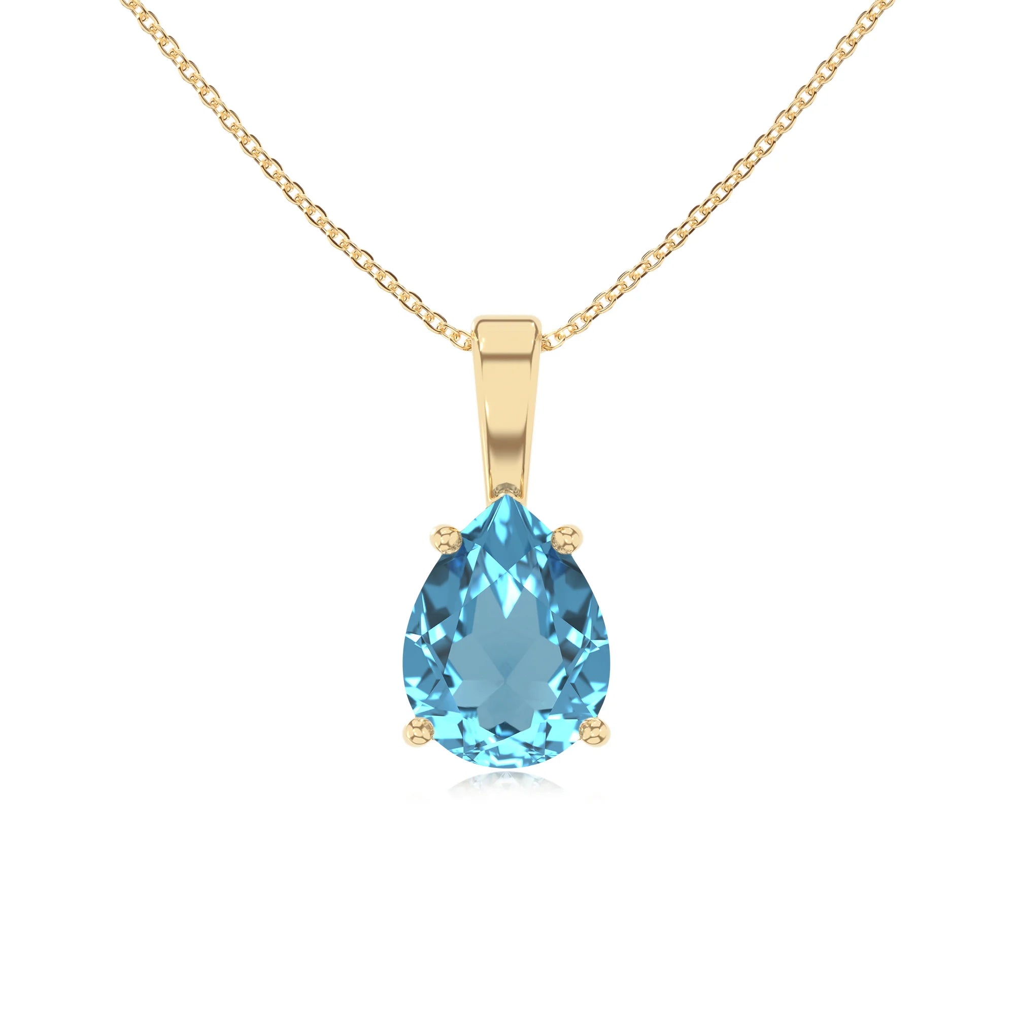natural swiss-blue-topaz pear solitaire v-bale necklaces in yellow gold 