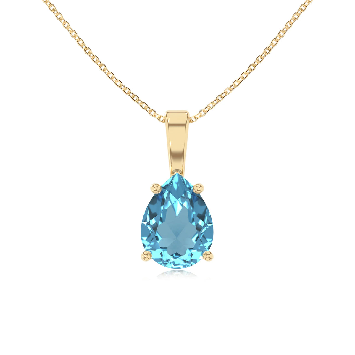 natural swiss-blue-topaz pear solitaire v-bale necklaces in yellow gold 