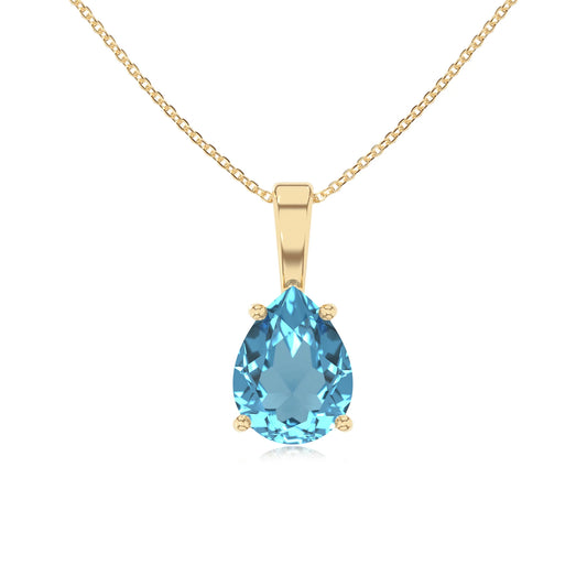 natural swiss-blue-topaz pear solitaire v-bale necklaces in yellow gold 