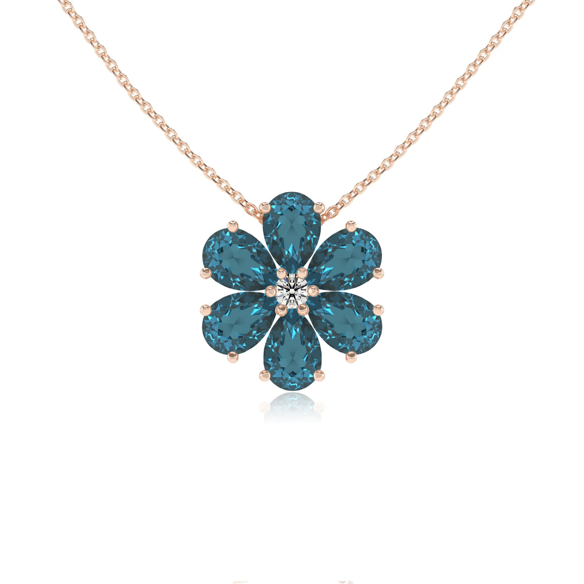 natural london-blue-topaz pear solitaire necklaces in rose gold 