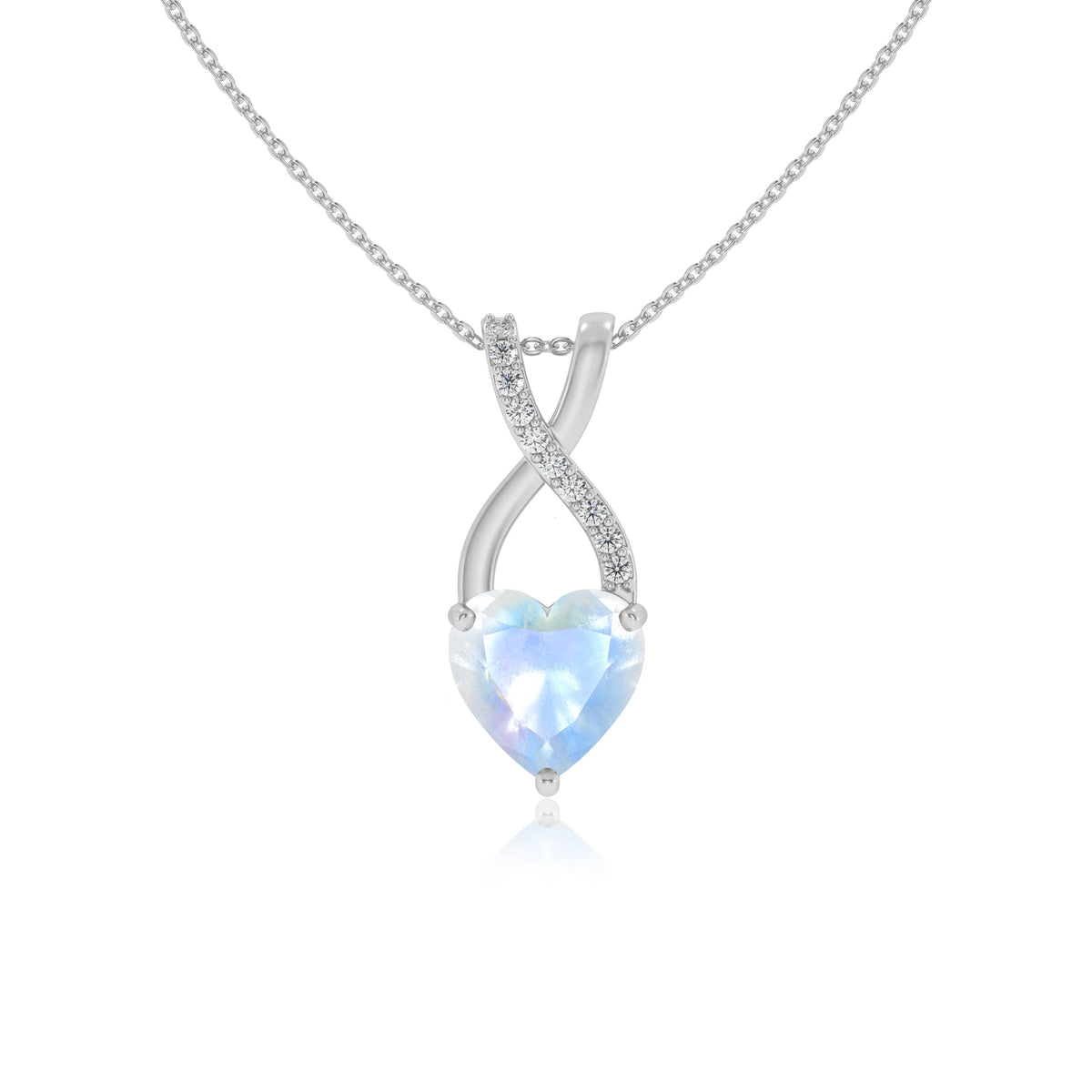 natural rainbow-moonstone heart solitaire necklaces in sterling silver 