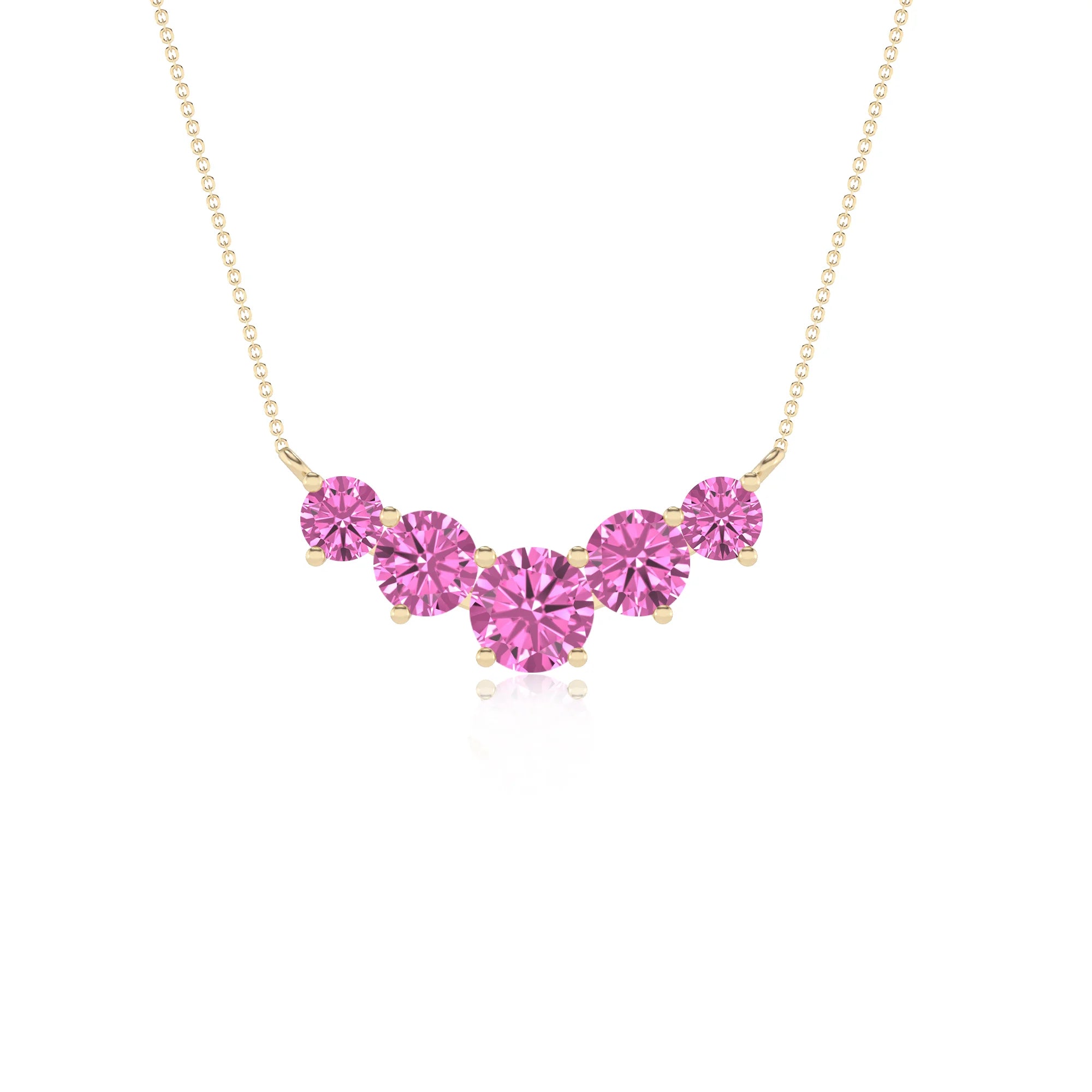 lab grown pink-sapphire round bar necklaces in yellow gold 