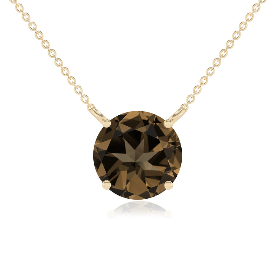 natural smoky-quartz round solitaire necklaces in yellow gold 