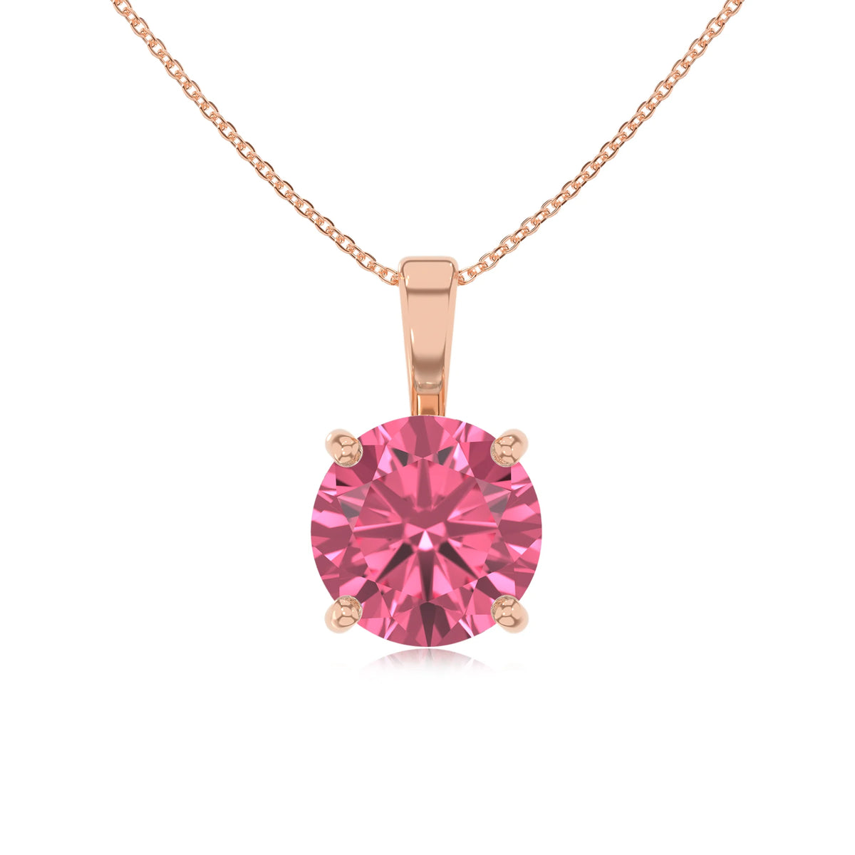 lab grown pink-tourmaline round solitaire necklaces in rose gold 